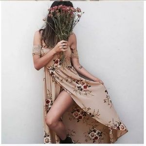 Floral Boho Off Shoulder Summer Dress Medium